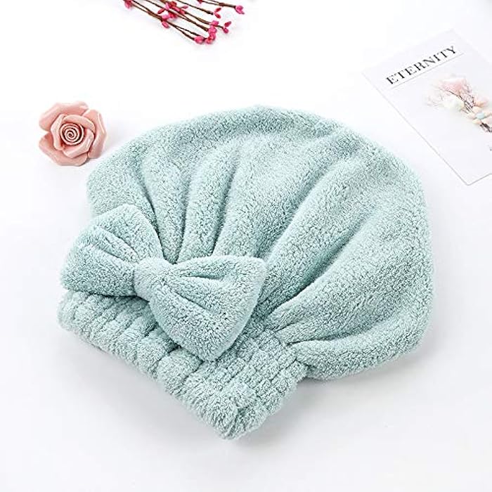 Qiafeiye Microfiber Hair Drying Towel Cap Super Absorbent Quick Dry Magic Hair Turban Wrap for Women Wet Short or Long Curly Thick Girls Hair Anti Frizz Bathroom Essential (Seagreen, 1) - Image 3